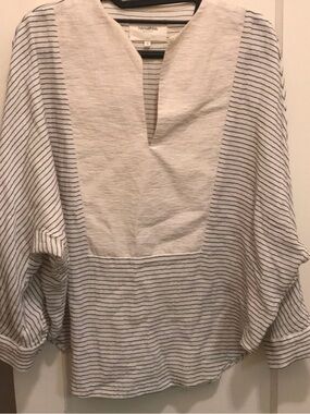 Nanushka Cream and Black Striped V-Notch Tunic
